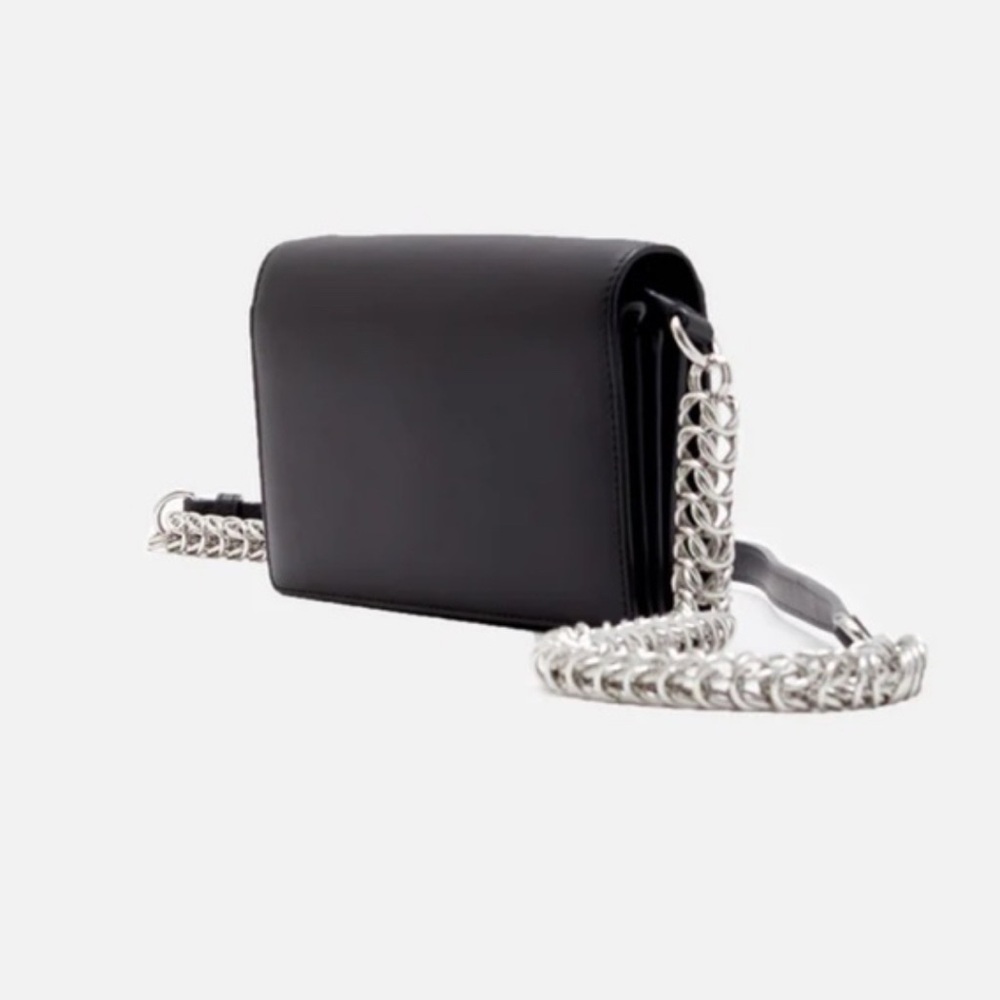 Sleek Black Crossbody Bag with Silver Chain